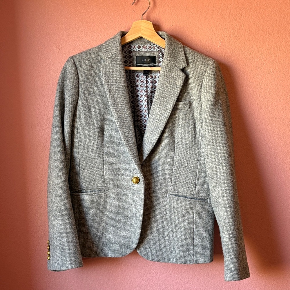J. Crew Women's Gray 100% Wool Single-Button Blazer